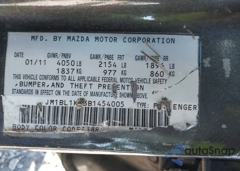 2011 Mazda Mazda3 S Sport из США, поврежденный, VIN JM1BL1K63B1454005